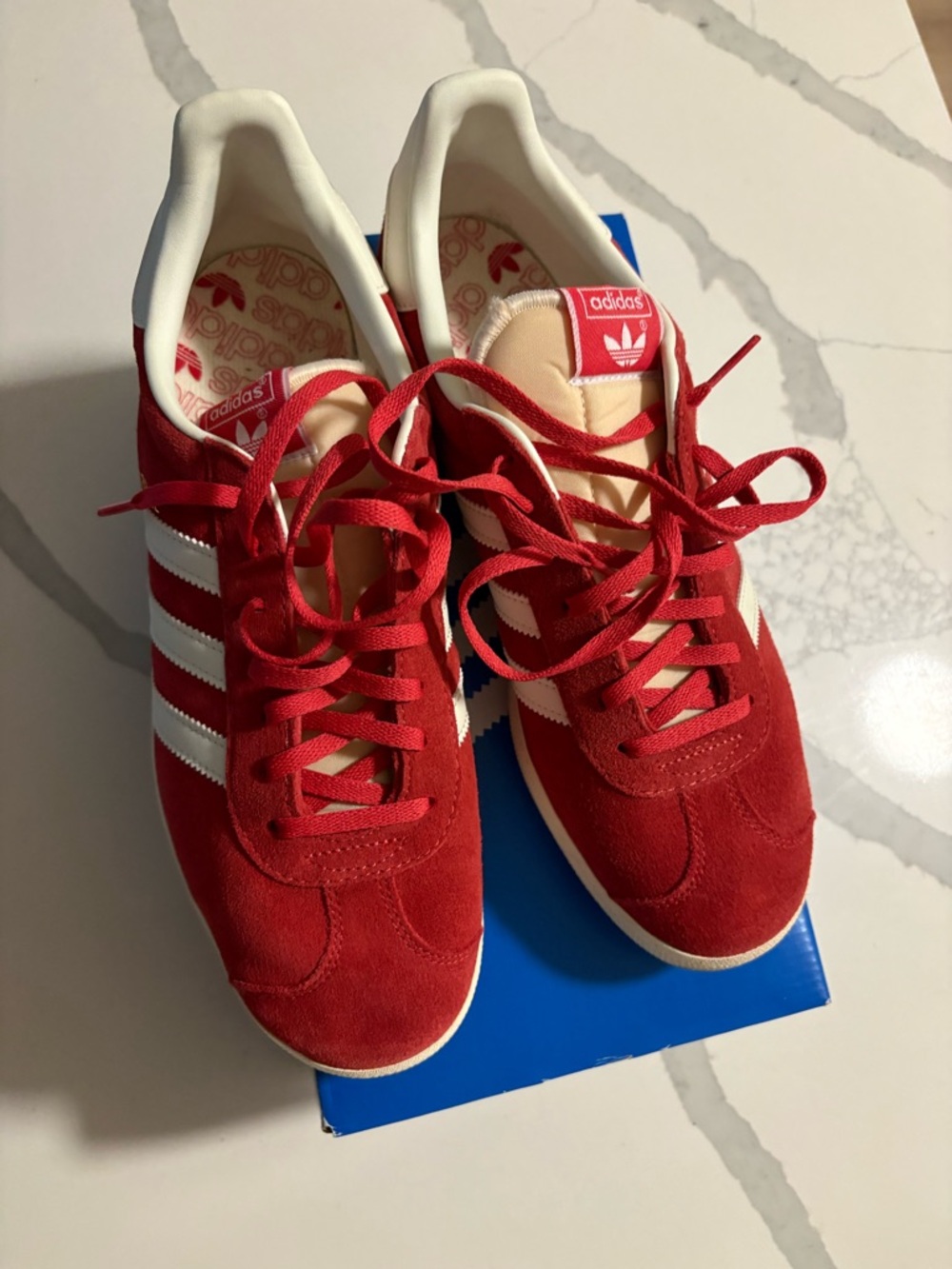 Adidas gazelle red with white stripes men’s size 10.5